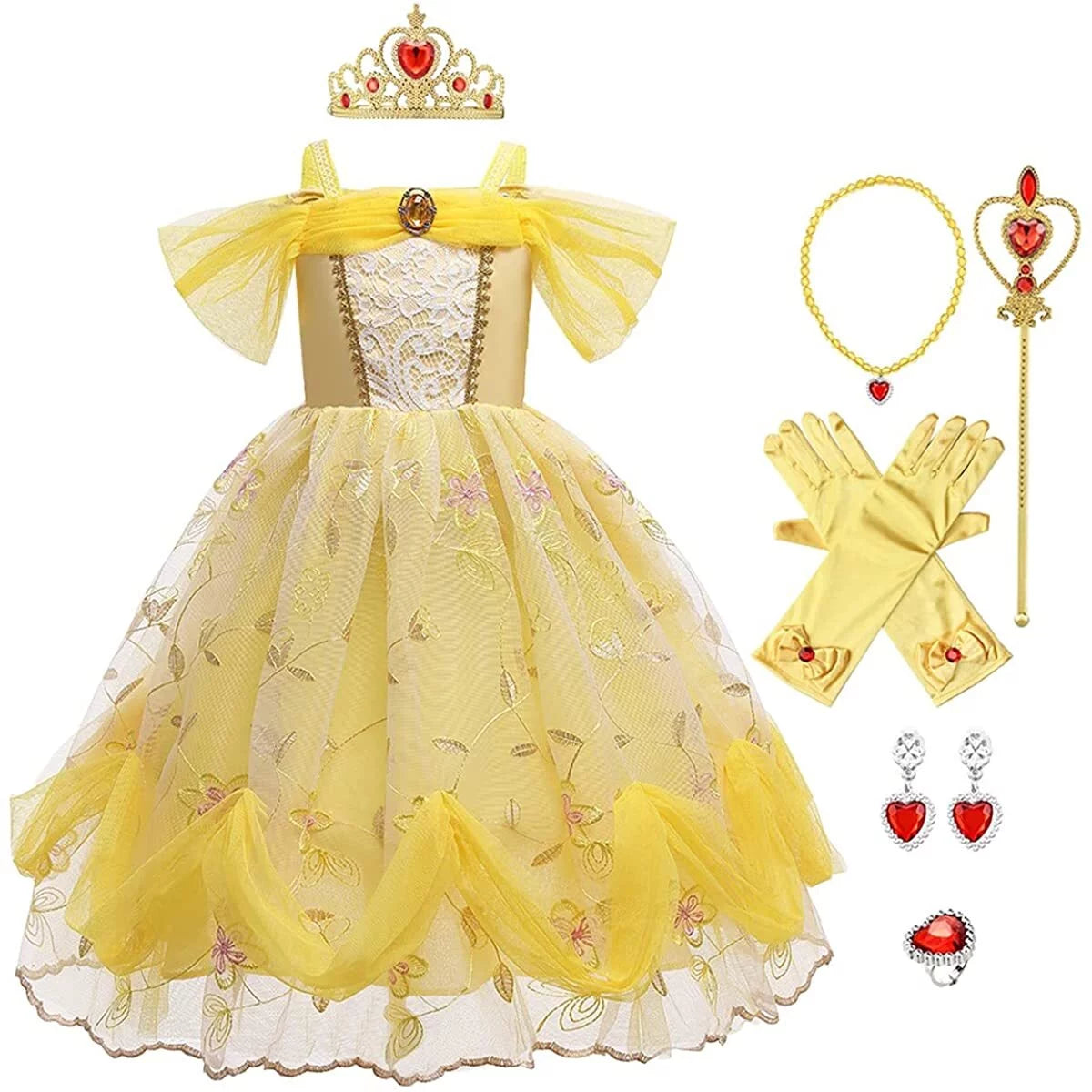 Little Girls Off Shoulder Princess Dress Costume with Accessories J4483