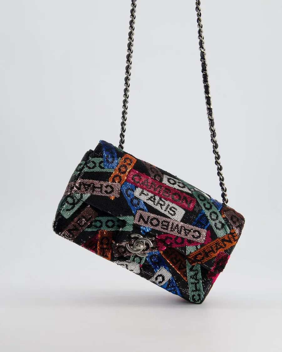 Black Sequins Mini Rectangular Single Flap Bag C866