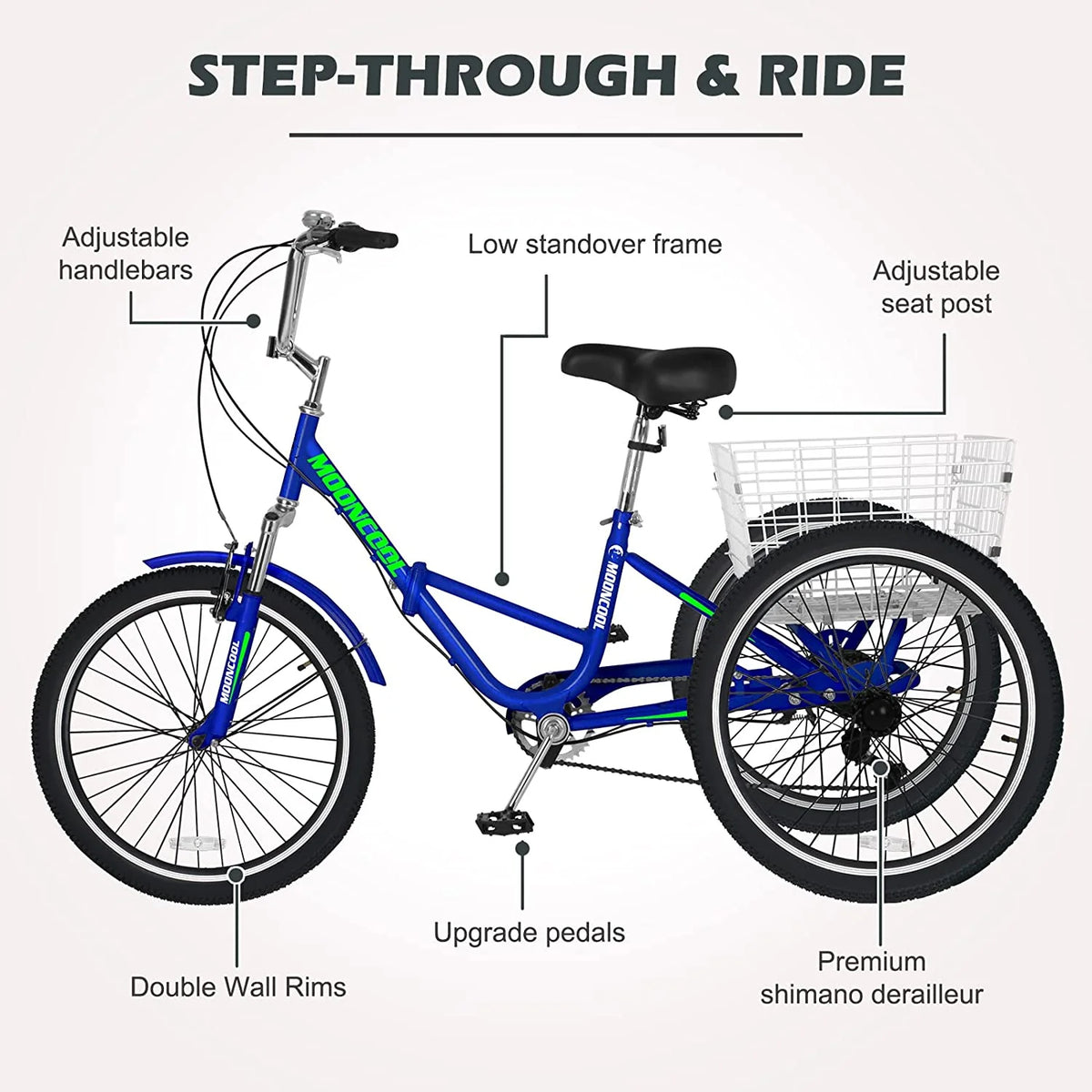 7 Speed Folding Adult Tricycle with Basket L7074