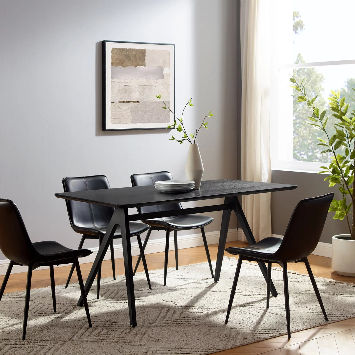 60" Black Metal-Leg Dining Table W778789