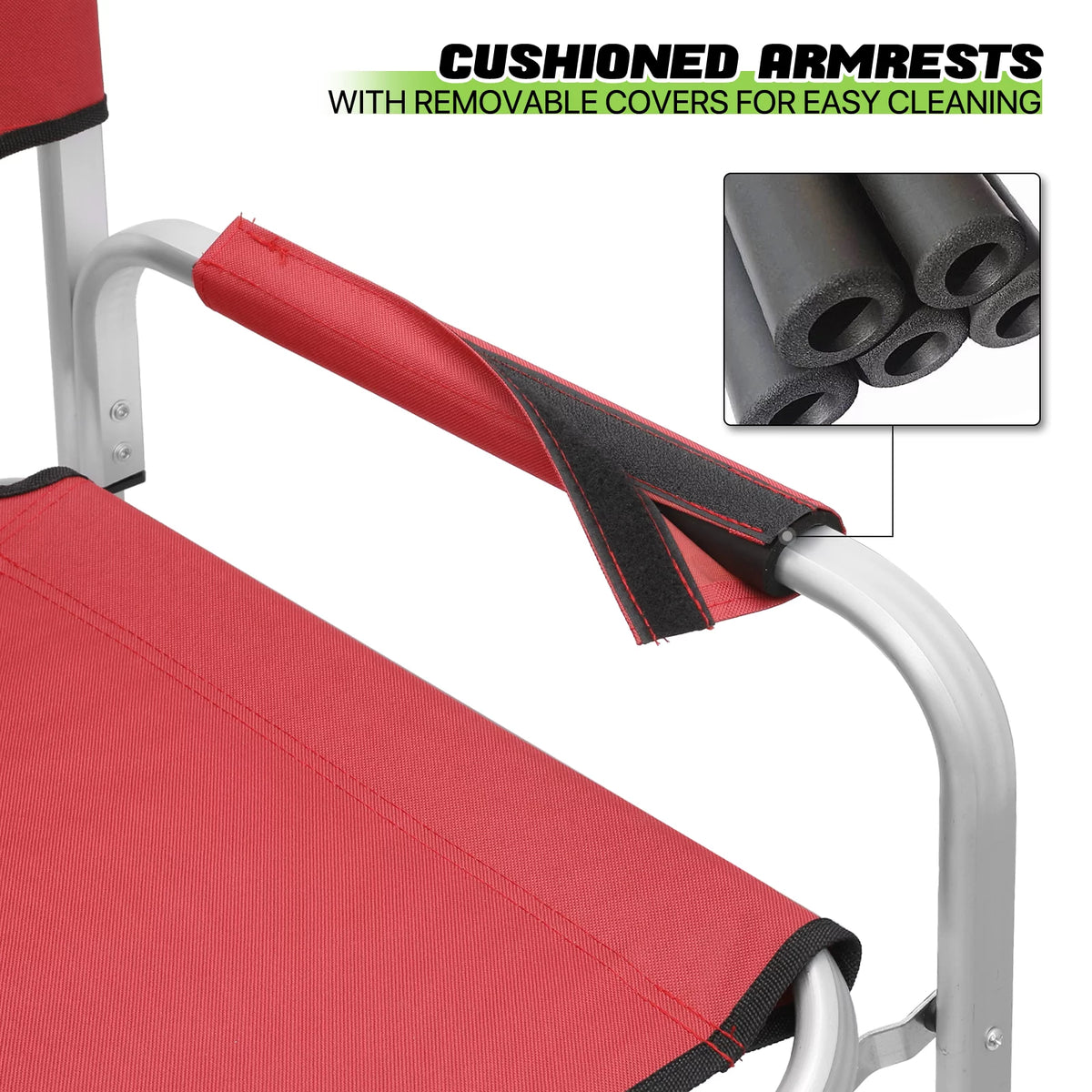 Foldable Camping Director Chair with Side Table & Storage Pocket, Red X121423