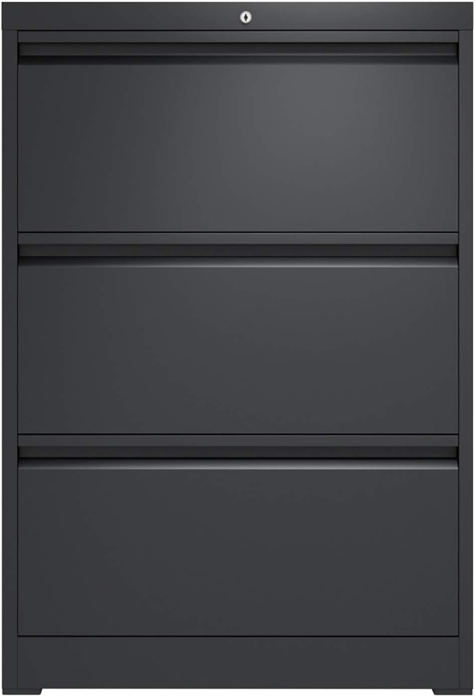 Black 3 Drawer Metal Lateral Filing Cabinet U2107