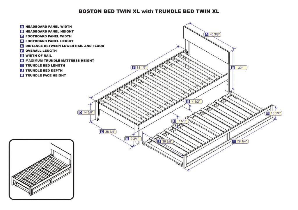 Twin XL Wood Platform Bed Frame with Trundle R120631