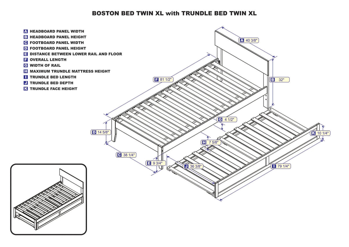 Twin XL Wood Platform Bed Frame with Trundle R120631