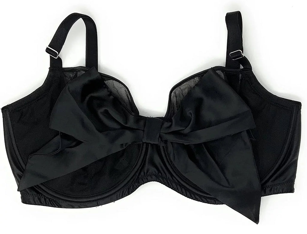 Push-Up Without Padding Bra Black Mesh Satin Bow 36DDD A32729