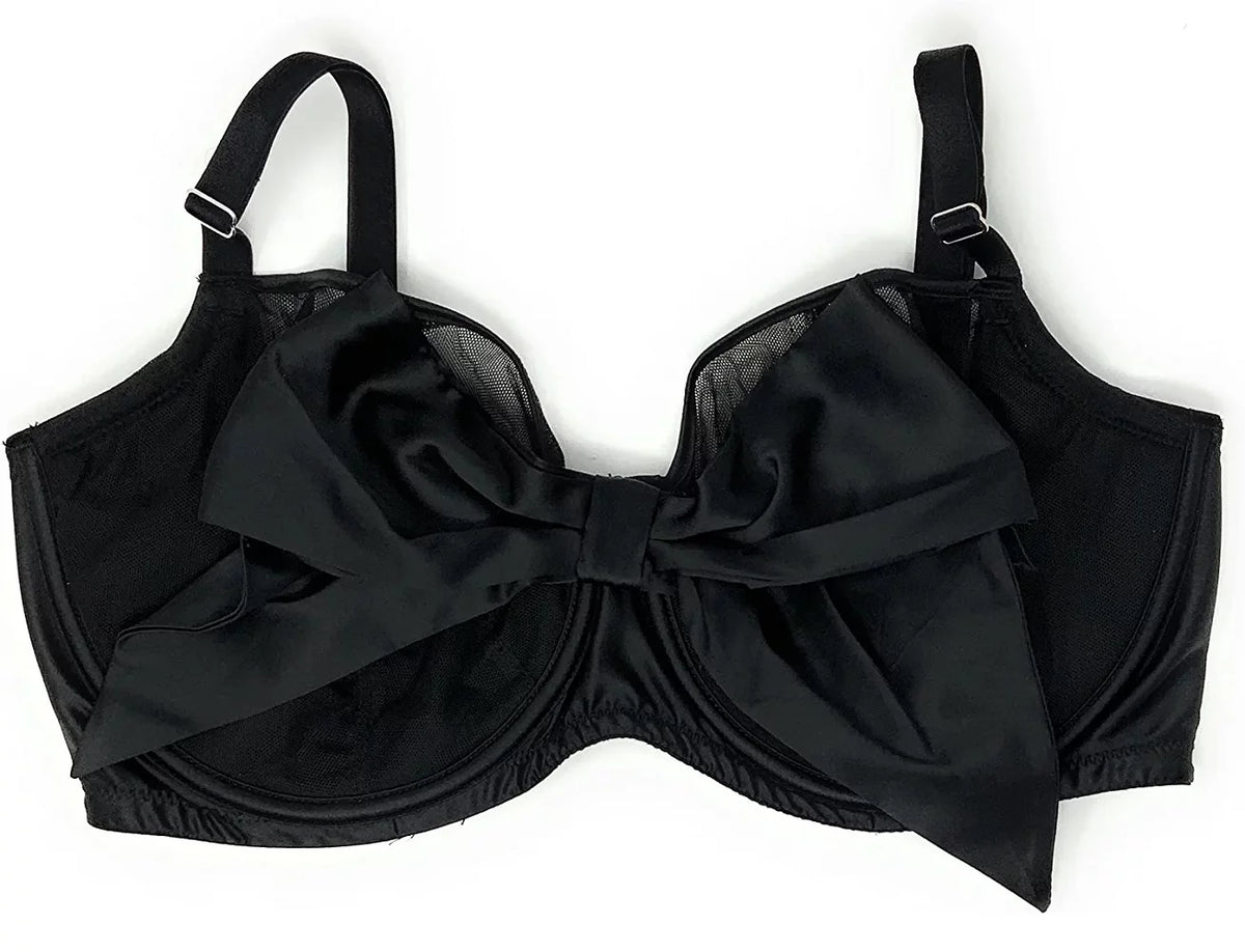 Push-Up Without Padding Bra Black Mesh Satin Bow 36DDD A32729