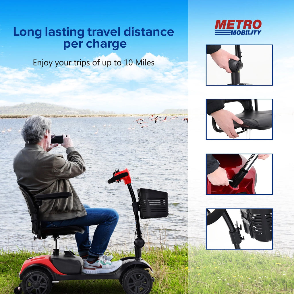 4 Wheel Heavy Duty Electric Scooter with Sliding Swivel Seat, 265lbs, Red A327