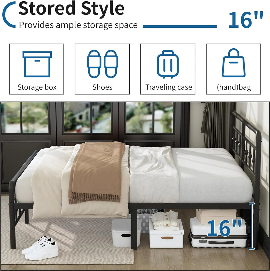 Queen Metal Platform Bed Frame with Headboard and Footboard U53109