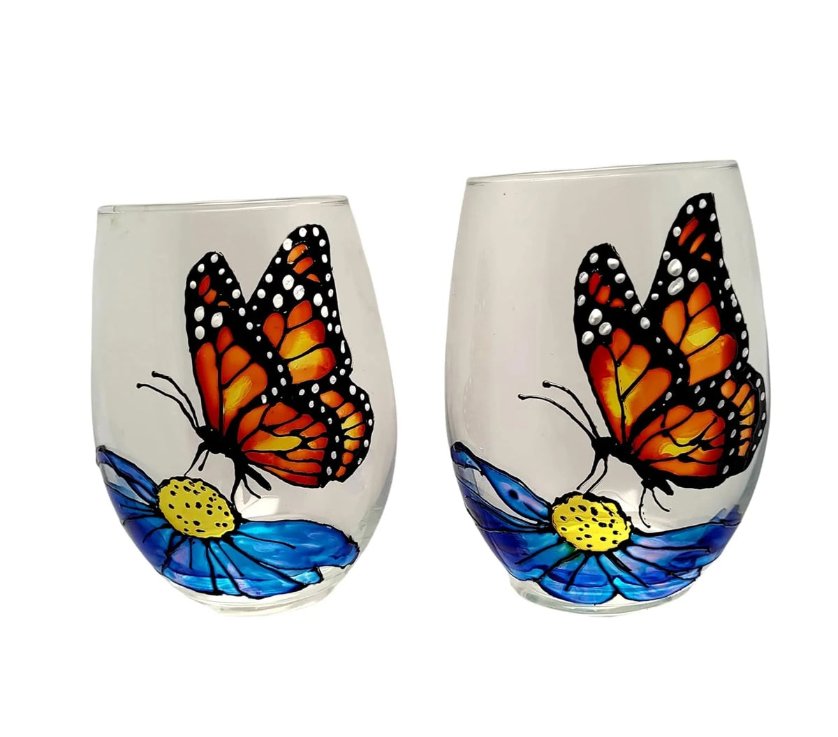 Hand Painted Stemless Wine Glasses Set Of 2 T42949