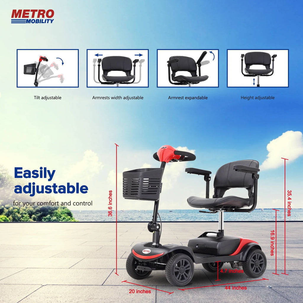 4 Wheel Heavy Duty Electric Scooter with Sliding Swivel Seat, 265lbs, Red A327