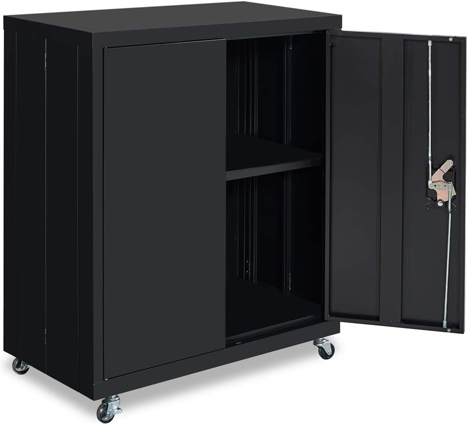 Black Metal Storage Cabinet with Wheels A17020
