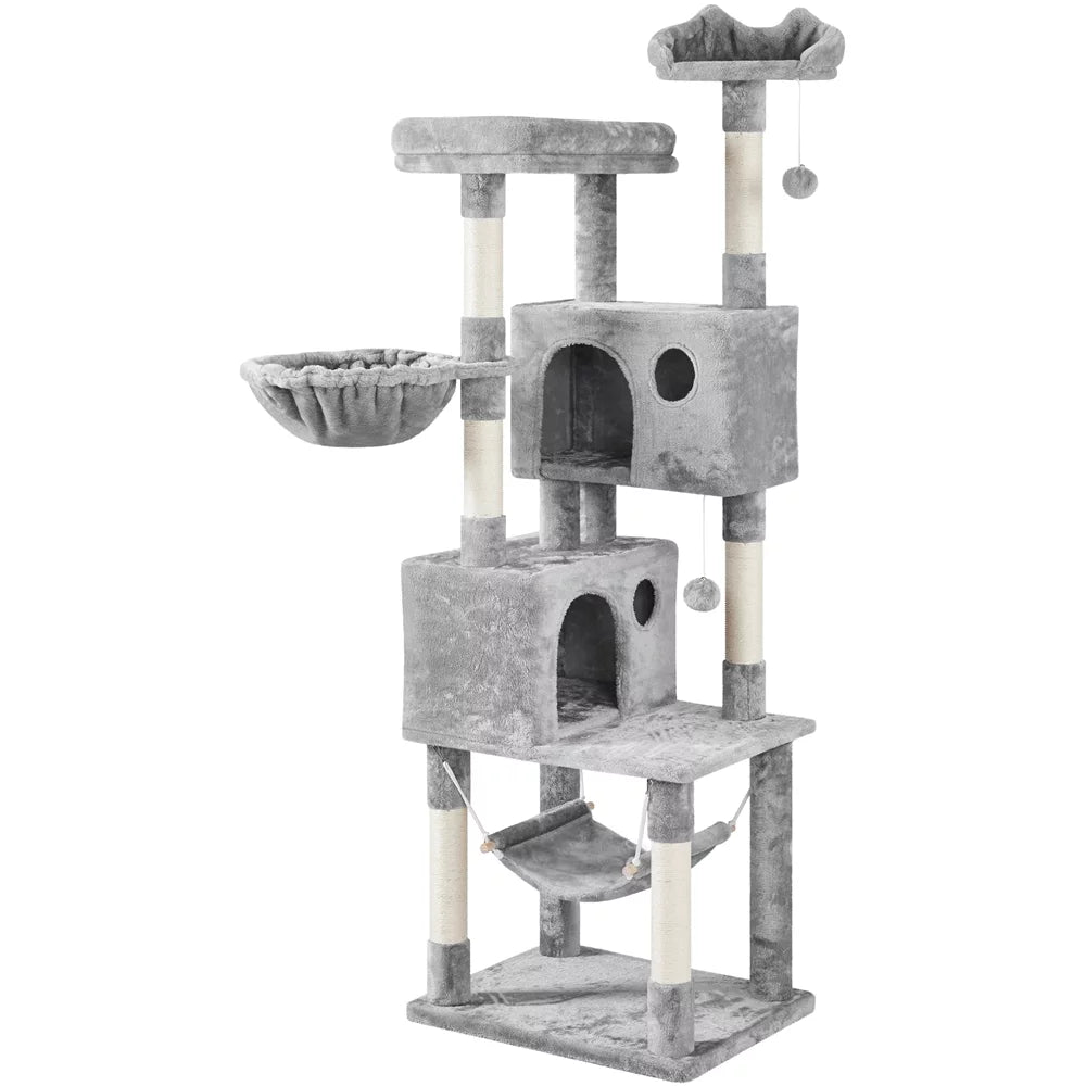 Light Gray Multilevel Cat Tree with 2 Condos H950