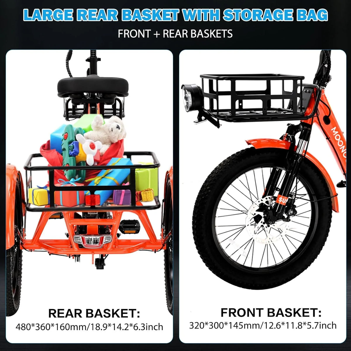 350W 7 Speed 3 Wheel Electric Tricycle with Rear Basket M575