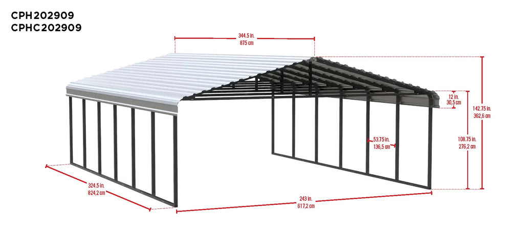 20 ft. x 29 ft. x 9 ft. Charcoal Carport V884135