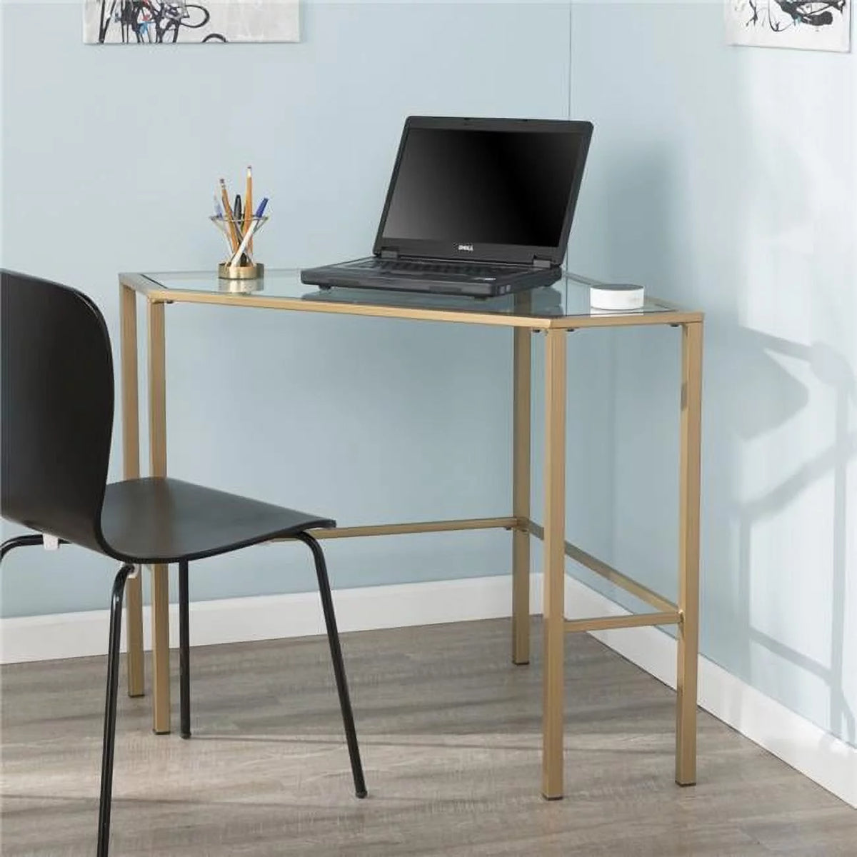 Soft Gold Metal & Glass Corner Desk D44554