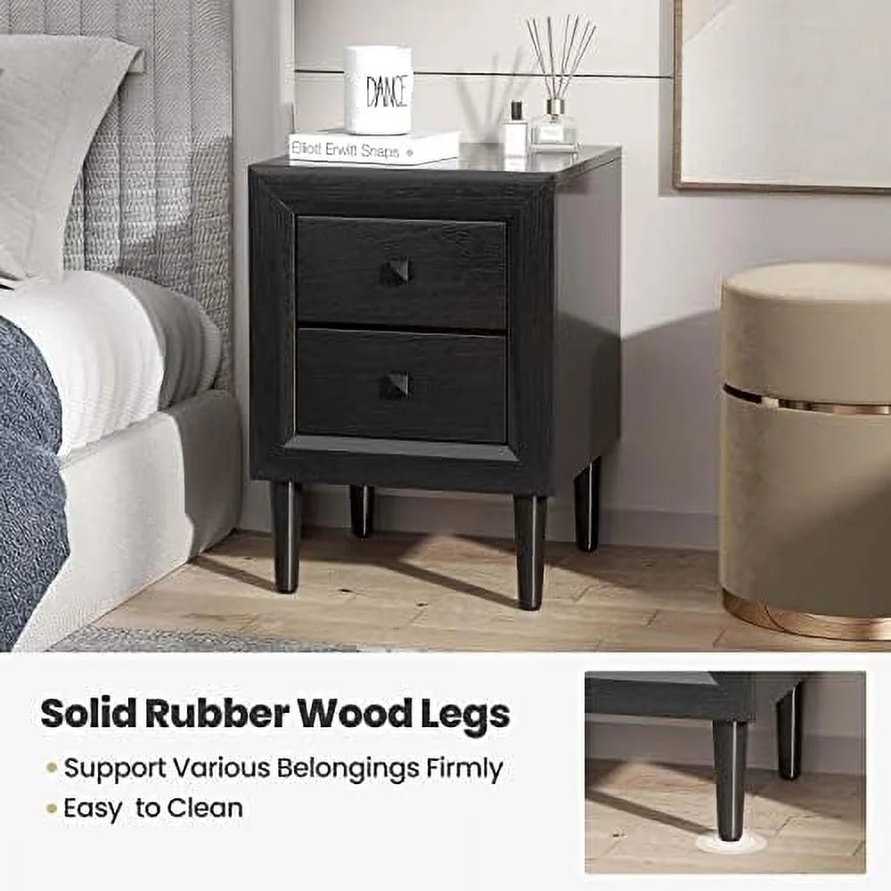 White Nightstand Set of 2 2-Drawer Bedside Tables with Solid Wood Legs K4110