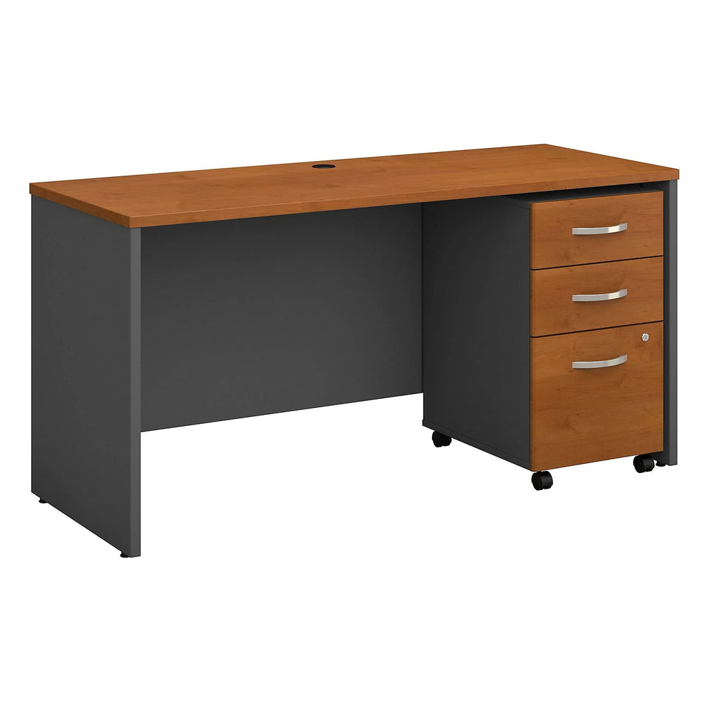 Natural Cherry Office Desk with Mobile File Cabinet E110