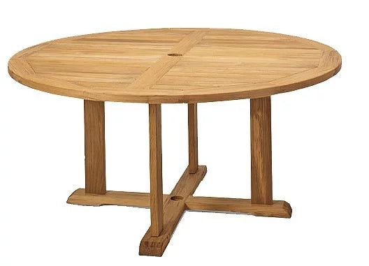 Grade-A Teak 3 Pc Dining Set 60" Round Table 2 Stacking Arm Chairs Q4769