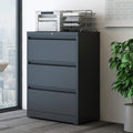 Black 3 Drawer Metal Lateral Filing Cabinet U2107