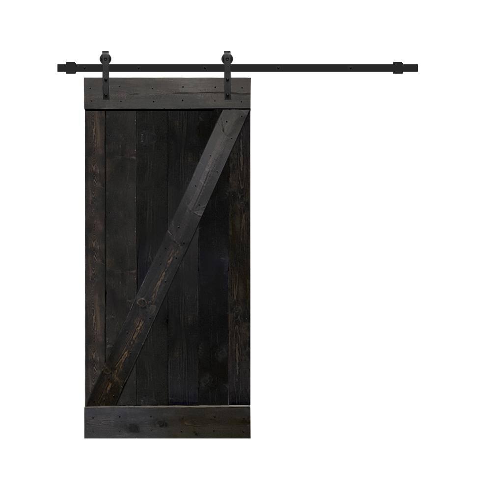 36 in. x 84 in. Charcoal Black Knotty Pine Wood Interior Sliding Barn Door Y6118