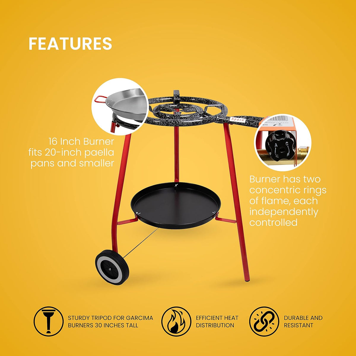 16 Inch Carbon Steel Paella Pan Set with Burner Q42020