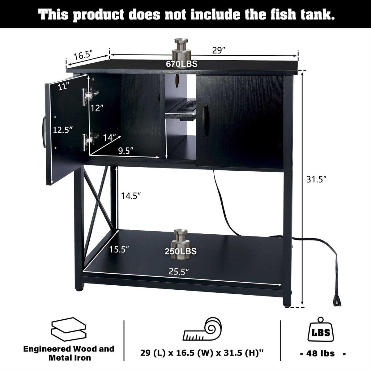 10-29 Gallon Aquarium Stand with Cabinet and Power Outlets O9207