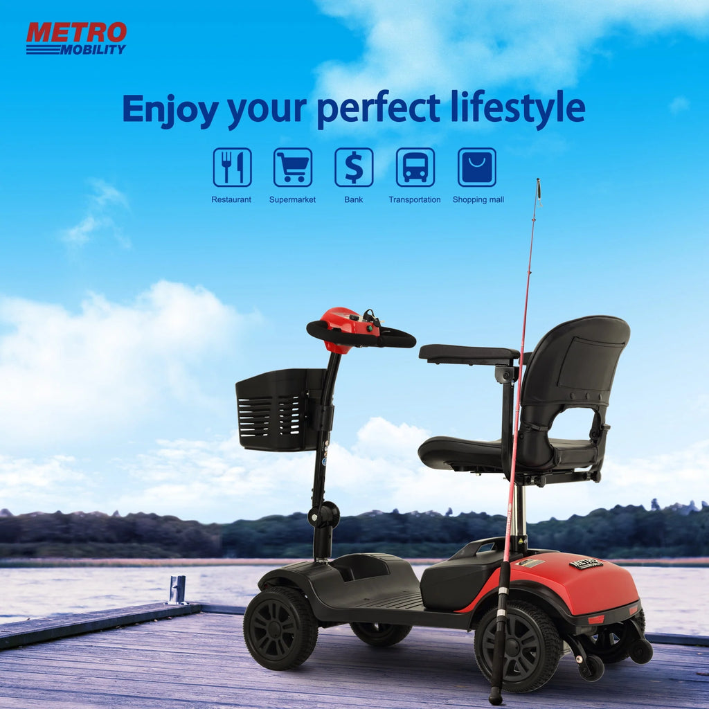 4 Wheel Heavy Duty Electric Scooter with Sliding Swivel Seat, 265lbs, Red A327