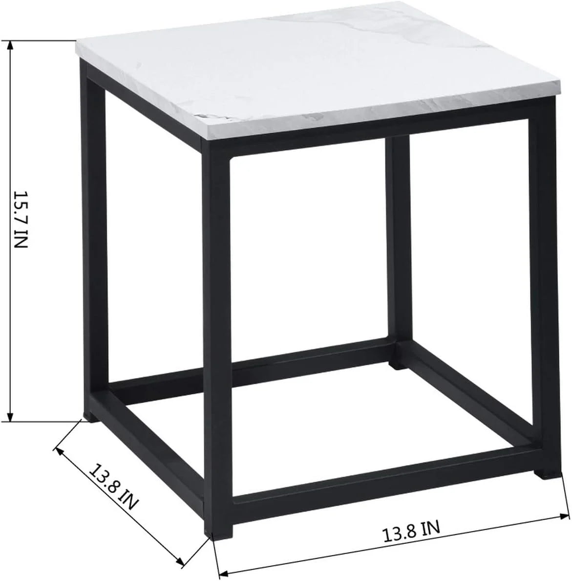 White Square Side Table with Marble Metal Frame E333243