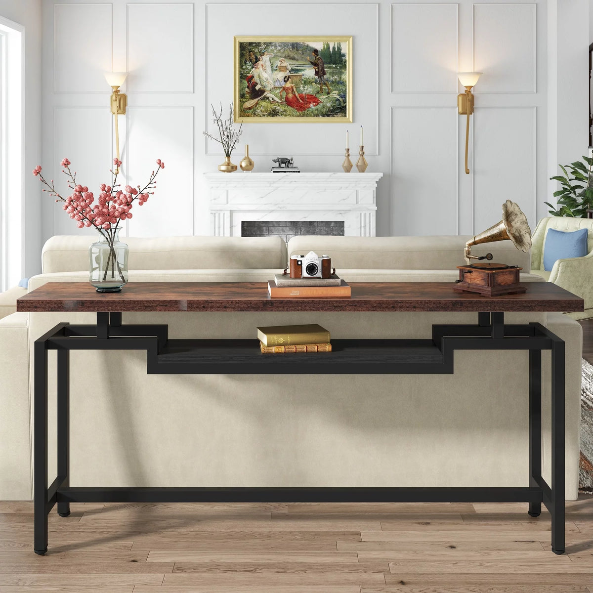 Brown Black 70.86 Inches Extra Long Console Entryway Table M281