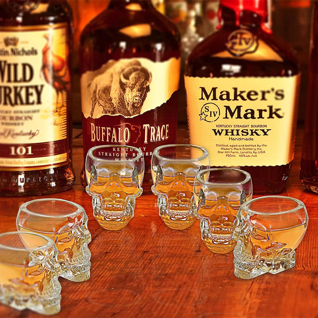 2.8 oz Set-of-6 Skull Shaped Clear Shot Glass F210