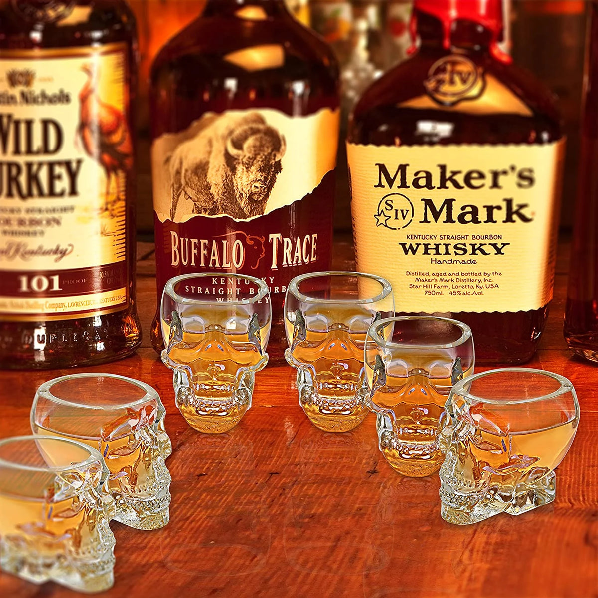 2.8 oz Set-of-6 Skull Shaped Clear Shot Glass F210