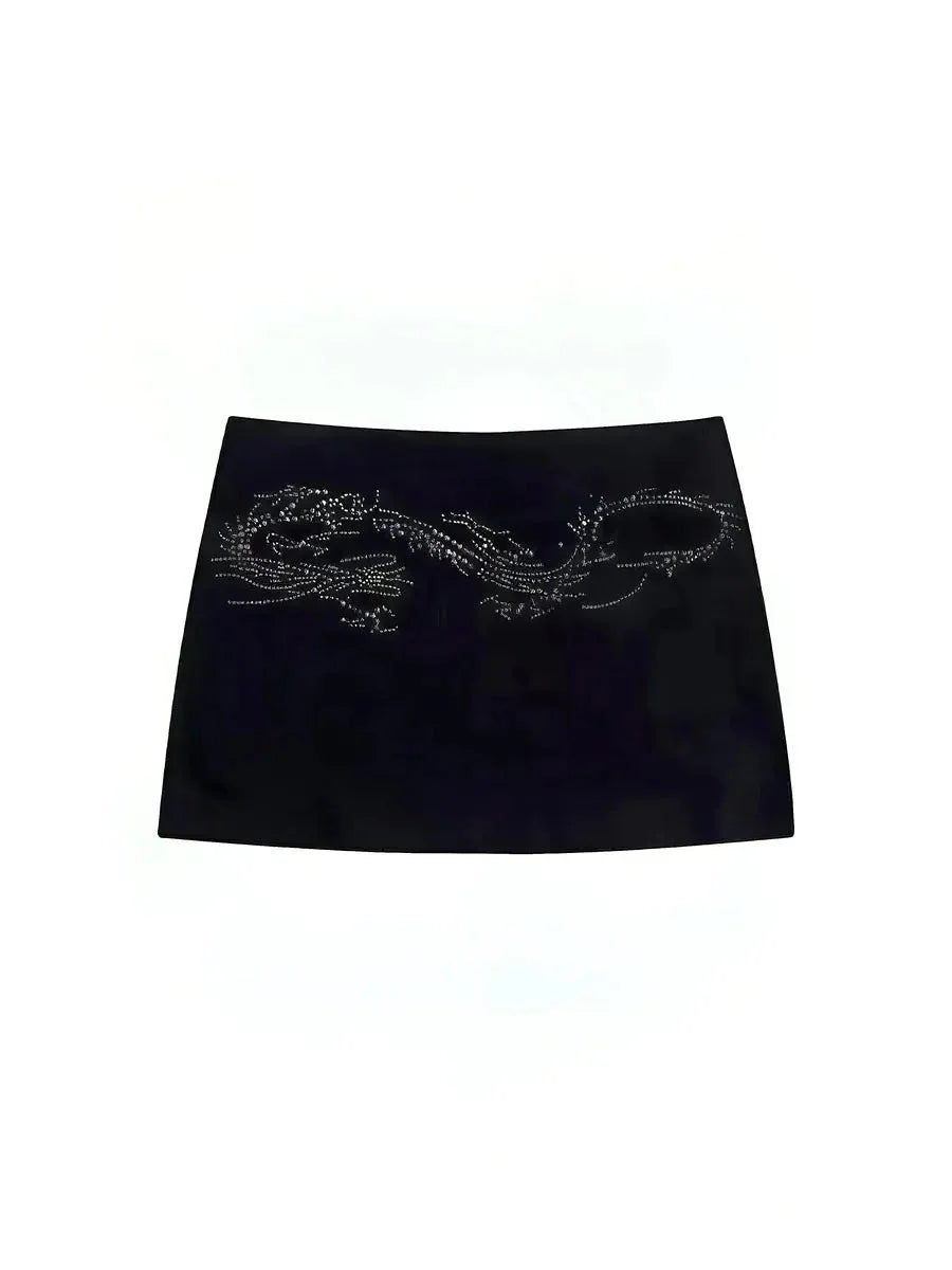 Rhinestone Dragon Pattern Low Waisted Skirt B310