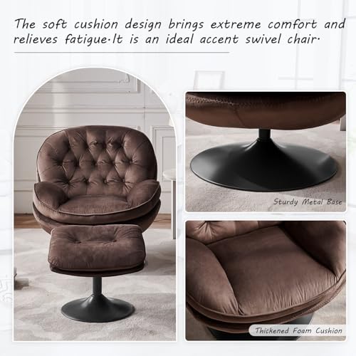 Velvet Swivel Accent Chair with Ottoman Set C333869