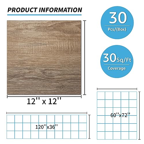 Peel and Stick Vinyl Floor Tiles 30-Pack 12 x 12 inch Self Adhesive Waterproof Taupe Ash J5452