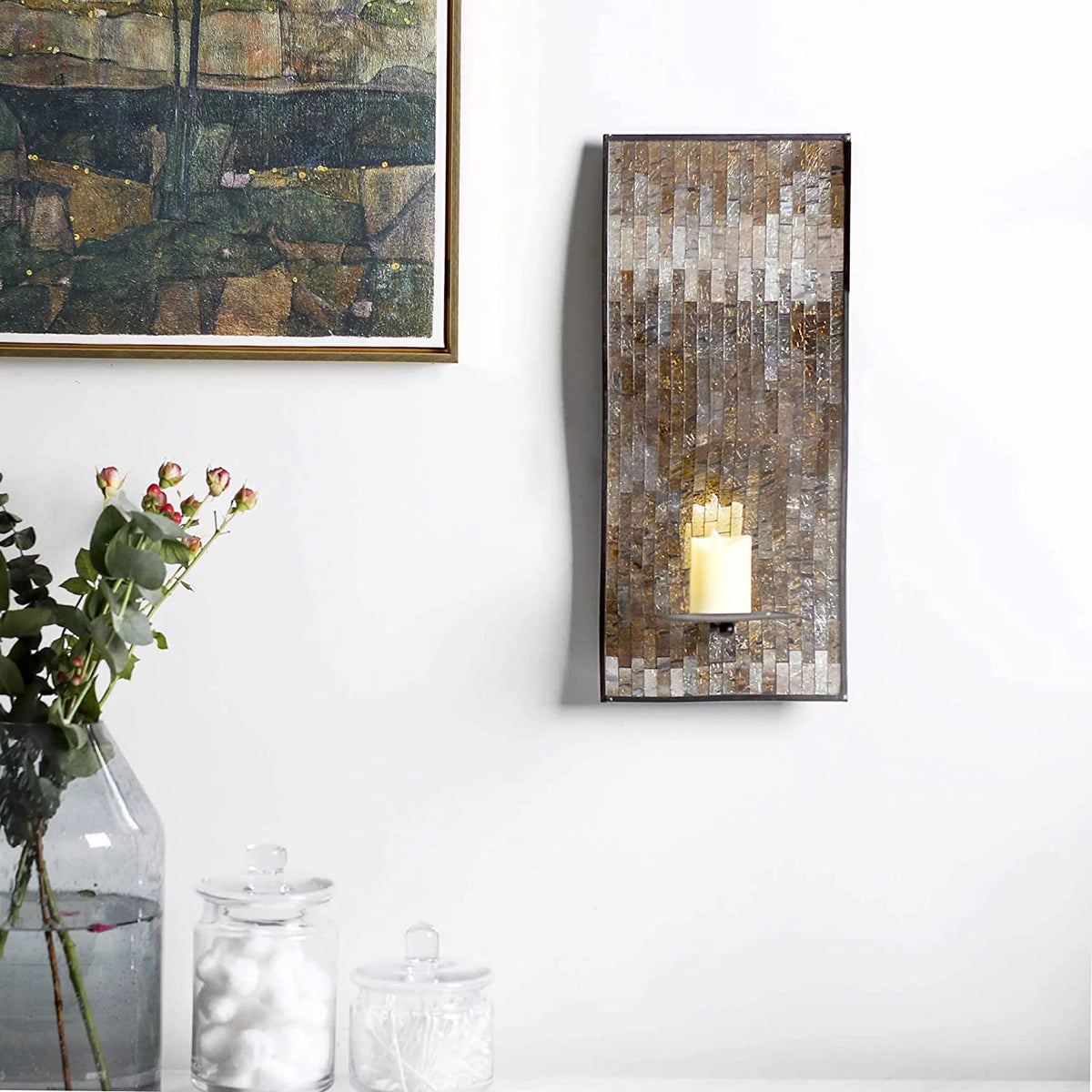 Brown Mosaic Glass Wall Candle Sconces Set Of 2 H672393