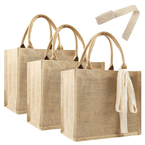 8 Pcs Burlap Tote Bags with Ribbon Z4812