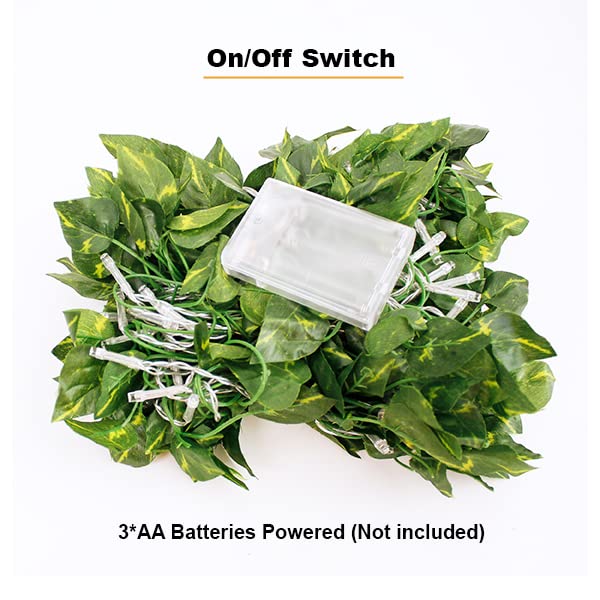 66 LED Ivy Leaf Curtain String Lights Battery Operated Warm White U50082