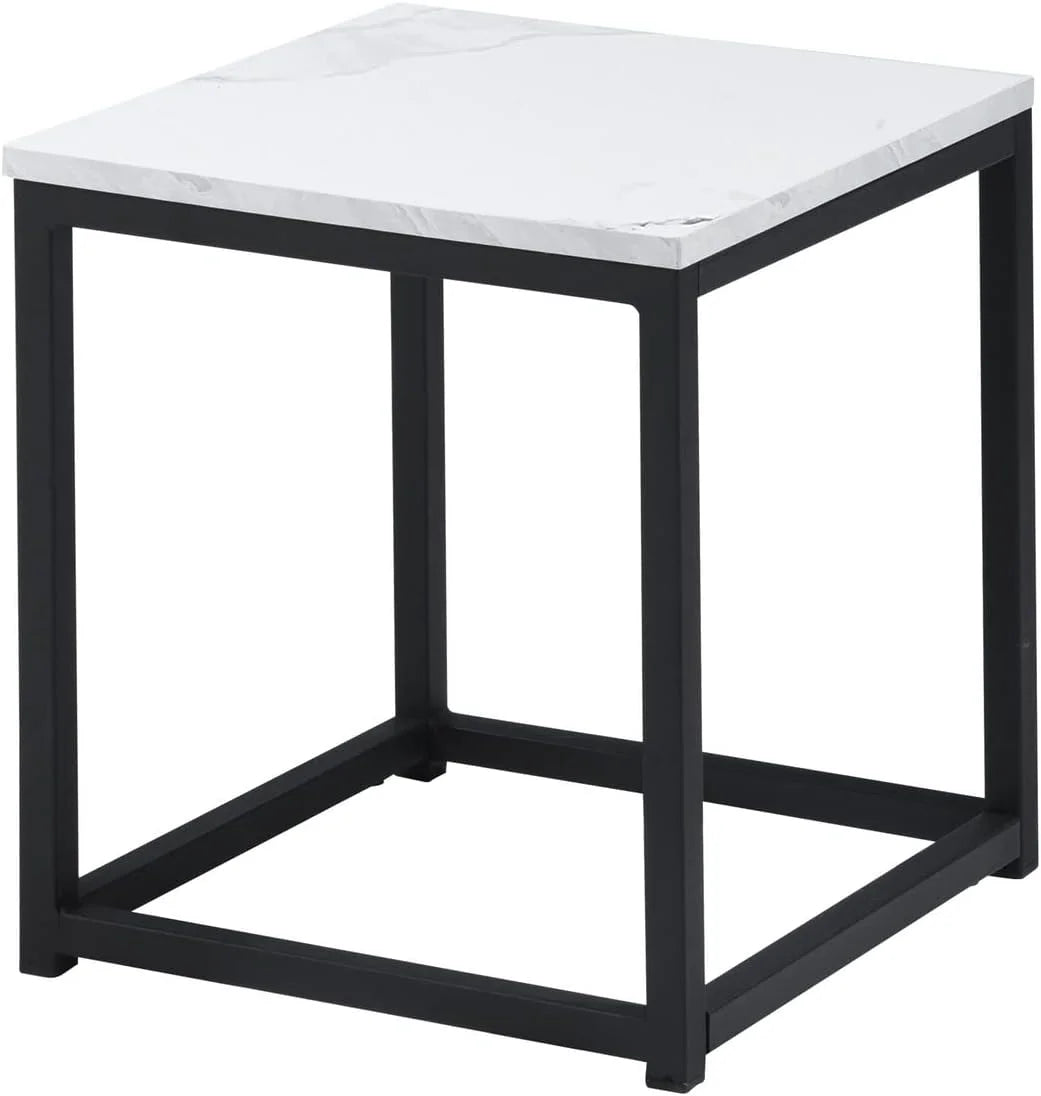 White Square Side Table with Marble Metal Frame E333243