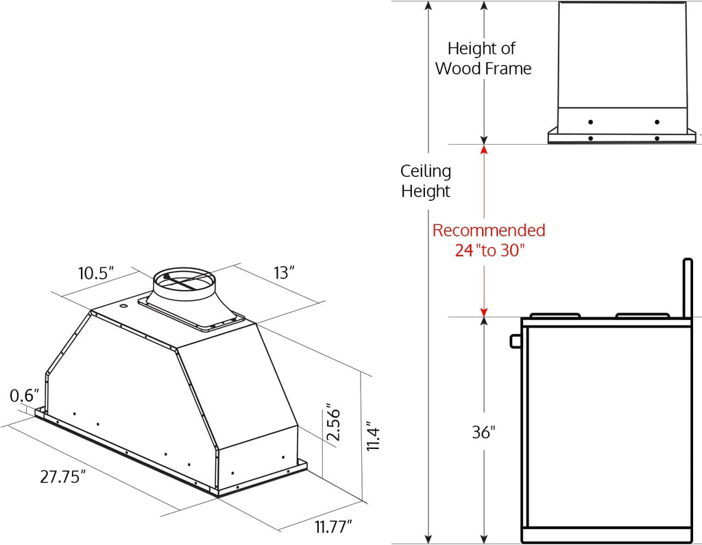 30 Stainless Steel Built-in Range Hood Y1185