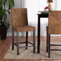 Dark Brown Mahogany Wood and Seagrass Counter Stool Q6697