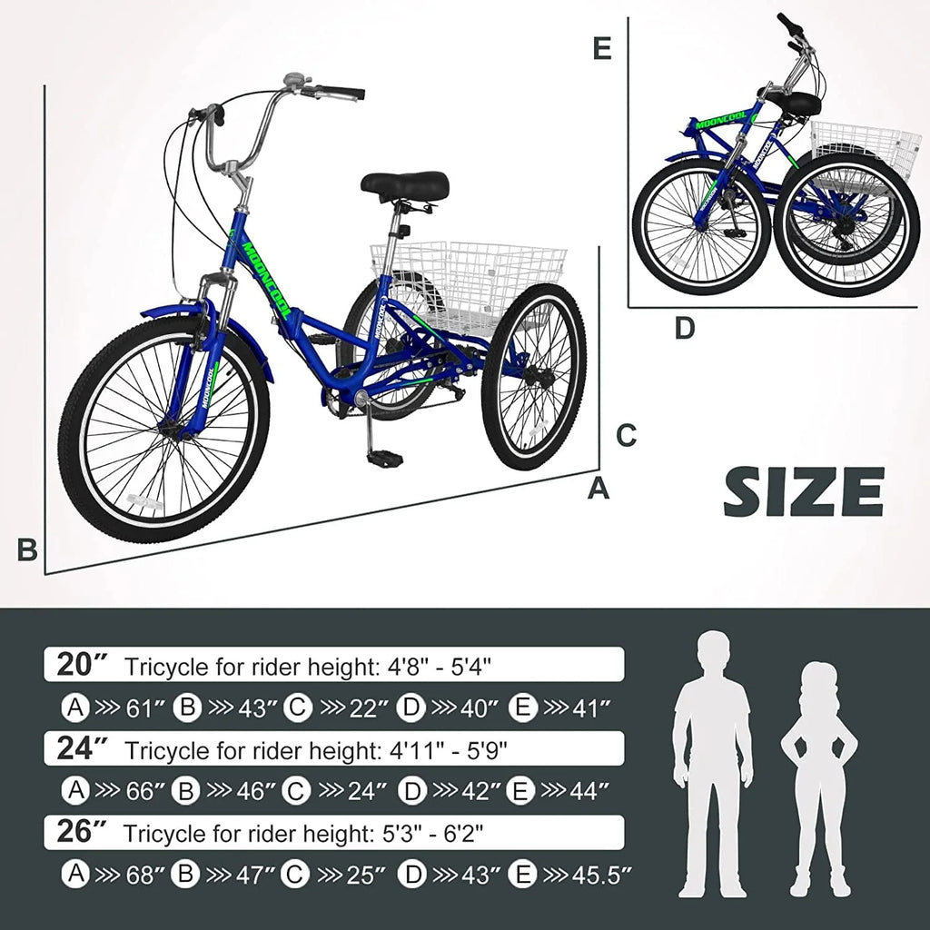 7 Speed Folding Adult Tricycle with Basket L7074