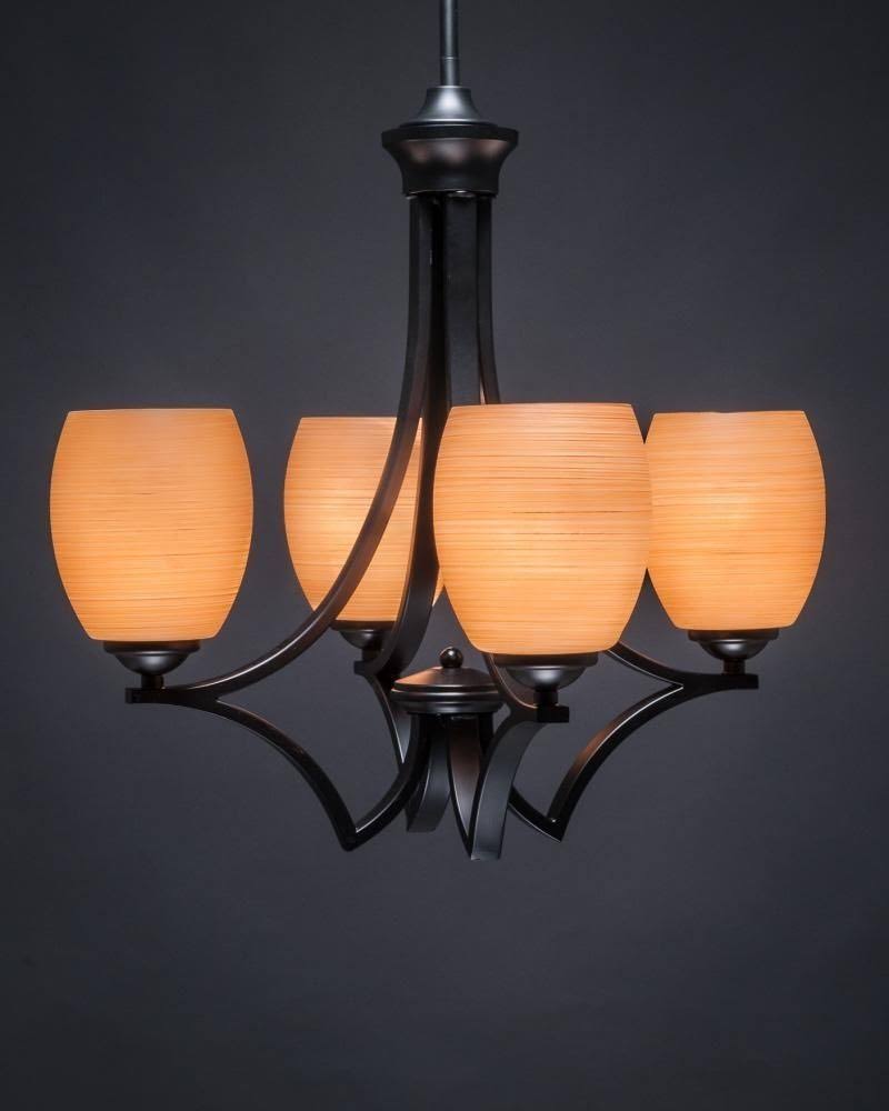 20& Four Light Chandelier Matte Black Finish with Cayenne Linen Glass P8398