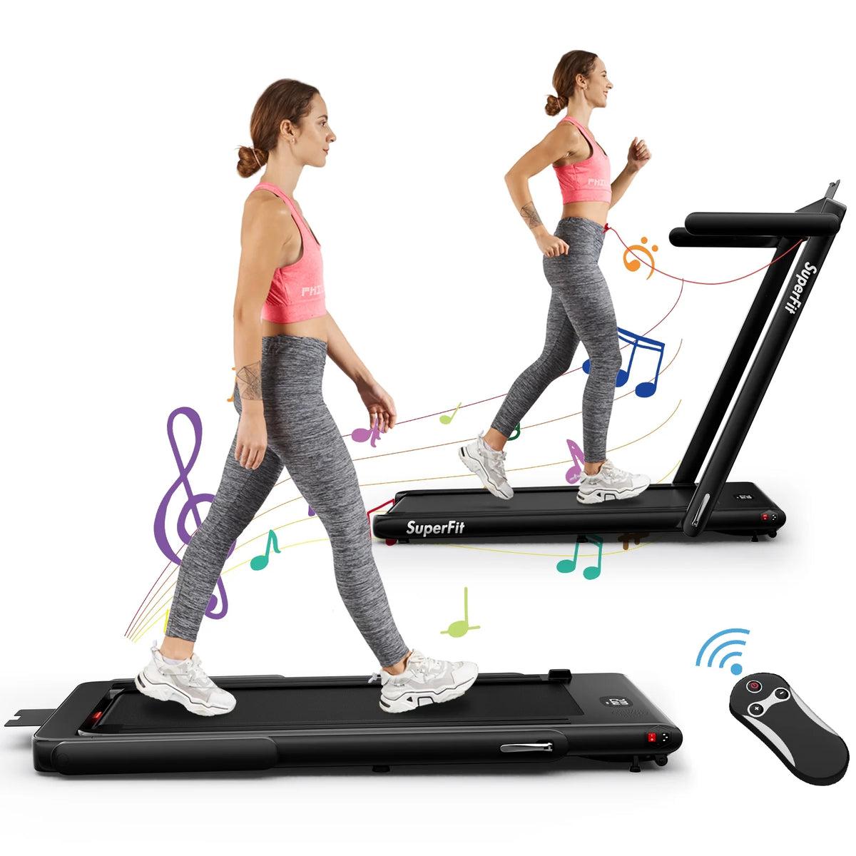 2.25HP Folding Treadmill with Remote Control Black L5116