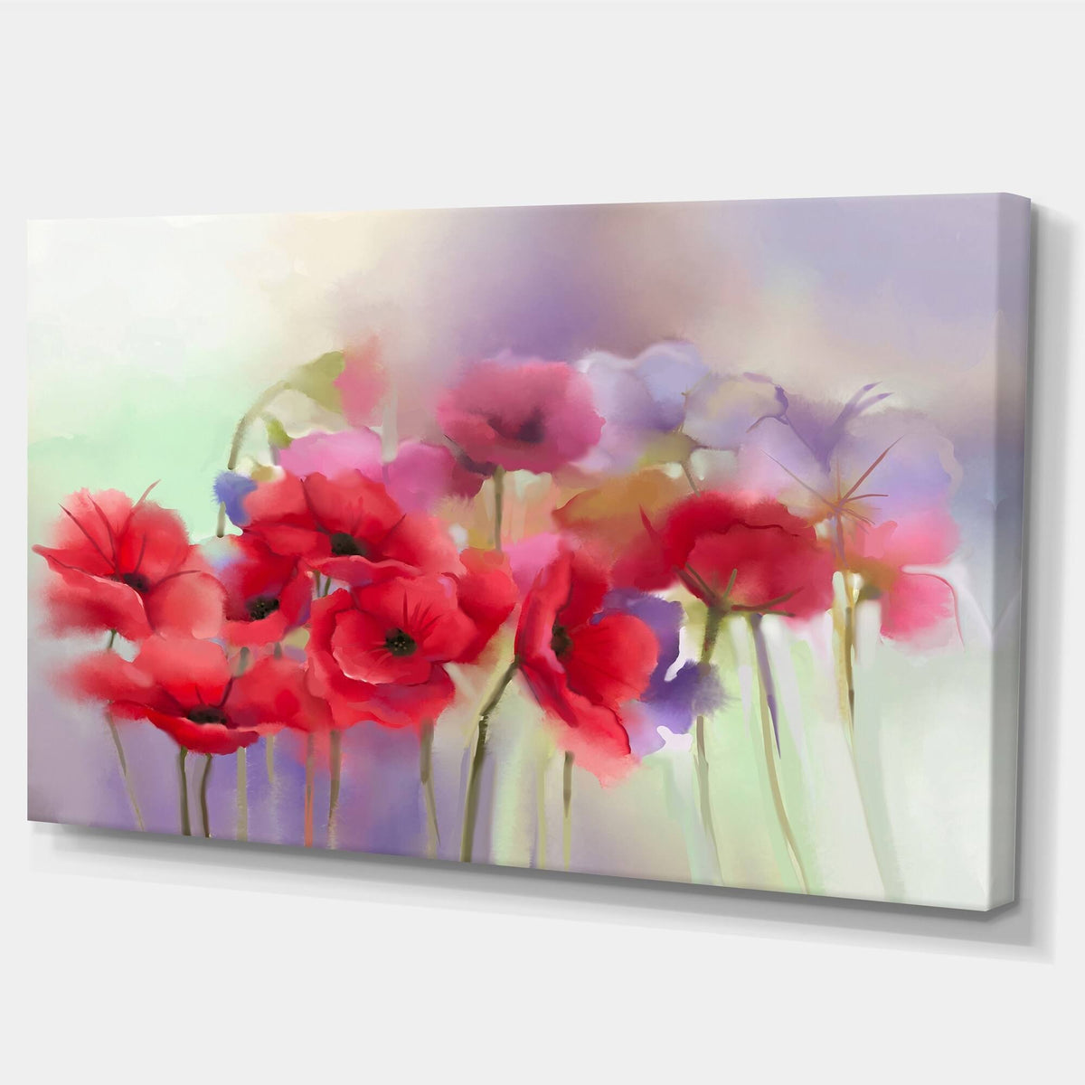 Watercolor Red Poppy Flowers 5 Piece Canvas Painting Set V846466