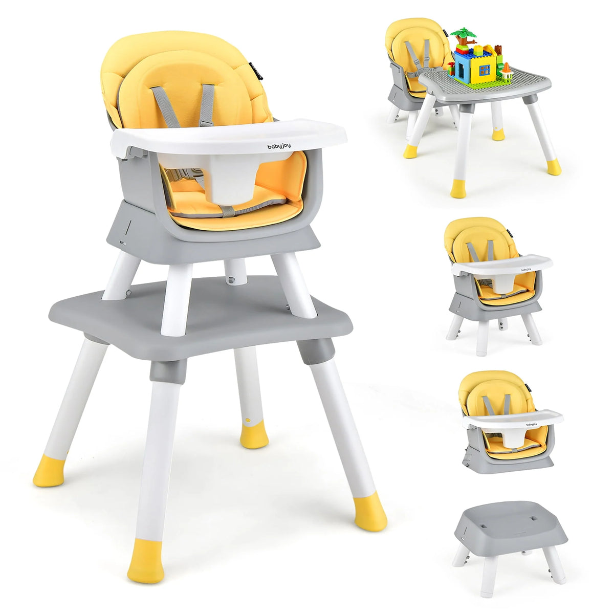 8-in-1 Convertible High Chair Booster Seat with Removable Tray Yellow Y853