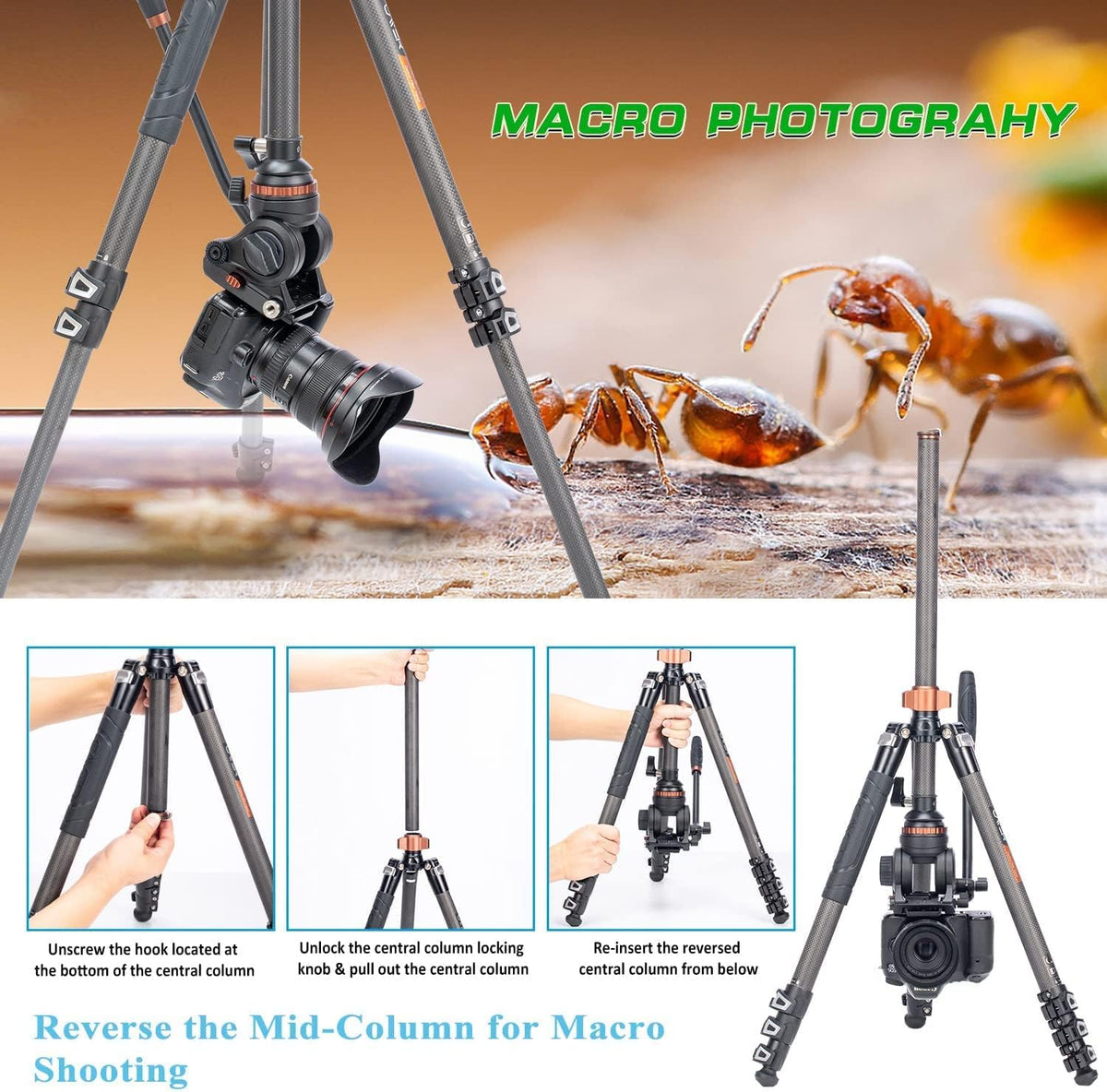 Carbon Fiber 4-Section Video Tripod with Fluid Drag Head E2892