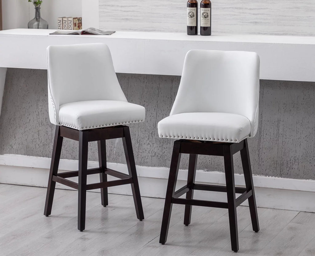 27.5 Inch White Faux Leather Swivel Bar Stool Set of 2 G953345