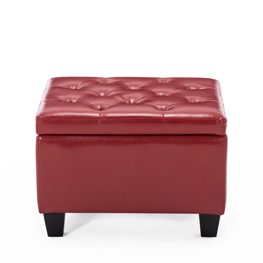 Red Faux Leather Tufted Storage Ottoman X89016