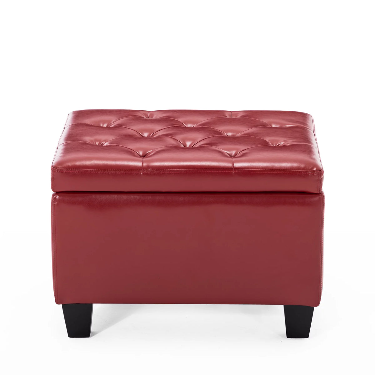 Red Faux Leather Tufted Storage Ottoman X89016