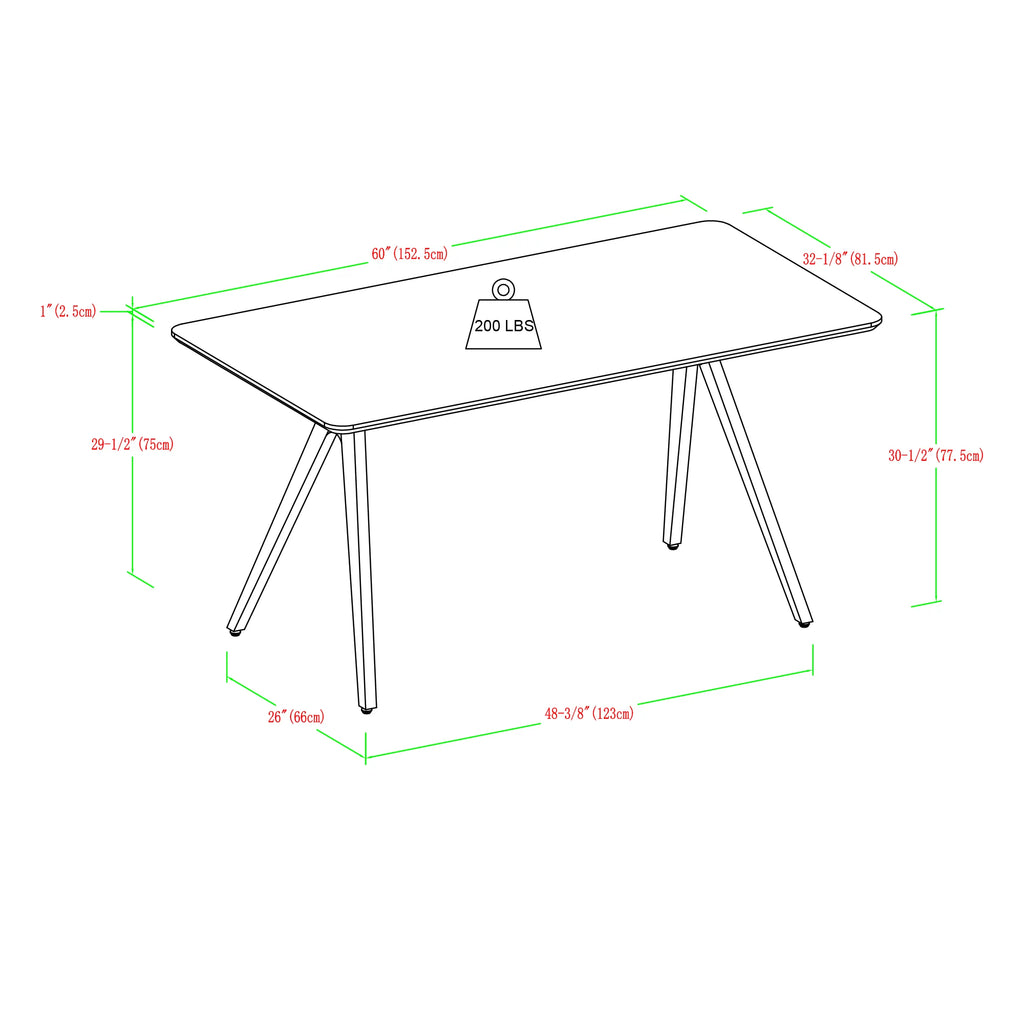 60" Black Metal-Leg Dining Table W778789